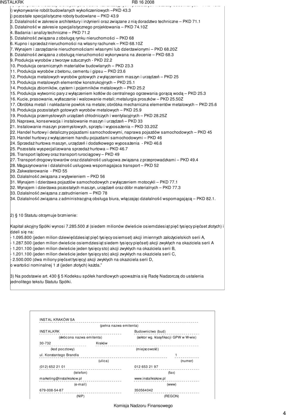 Działalność w zakresie specjalistycznego projektowania PKD 74.10Z 4. Badania i analizy techniczne PKD 71.2 5. Działalność związana z obsługą rynku nieruchomości PKD 68 6.