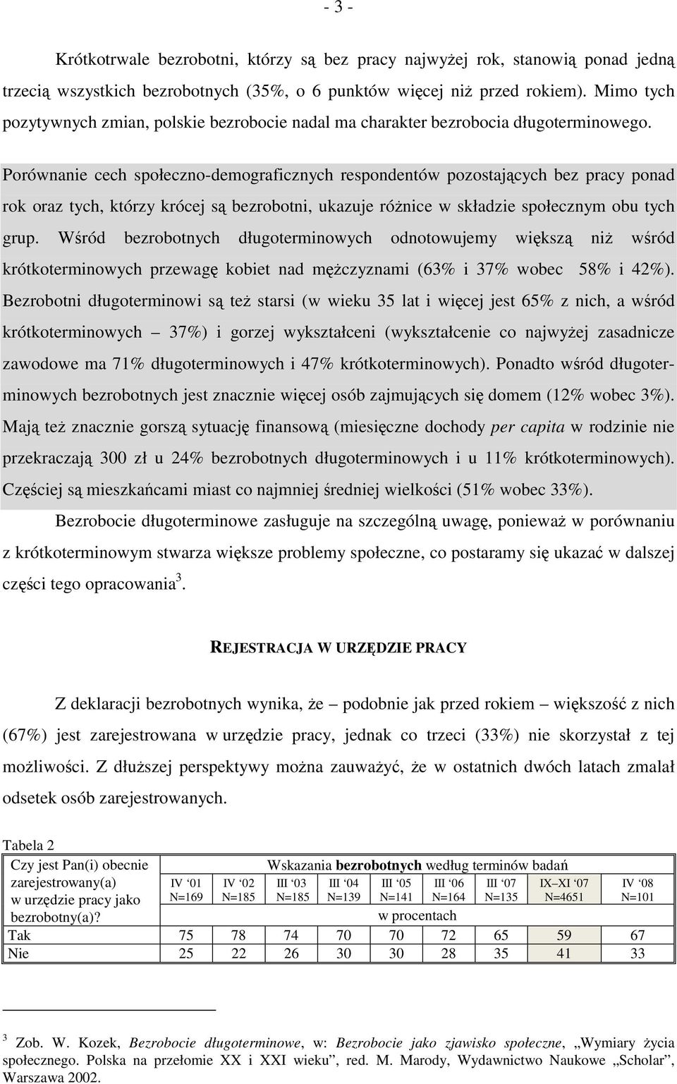 Porównanie cech społeczno-demograficznych respondentów pozostających bez pracy ponad rok oraz tych, którzy krócej są bezrobotni, ukazuje różnice w składzie społecznym obu tych grup.