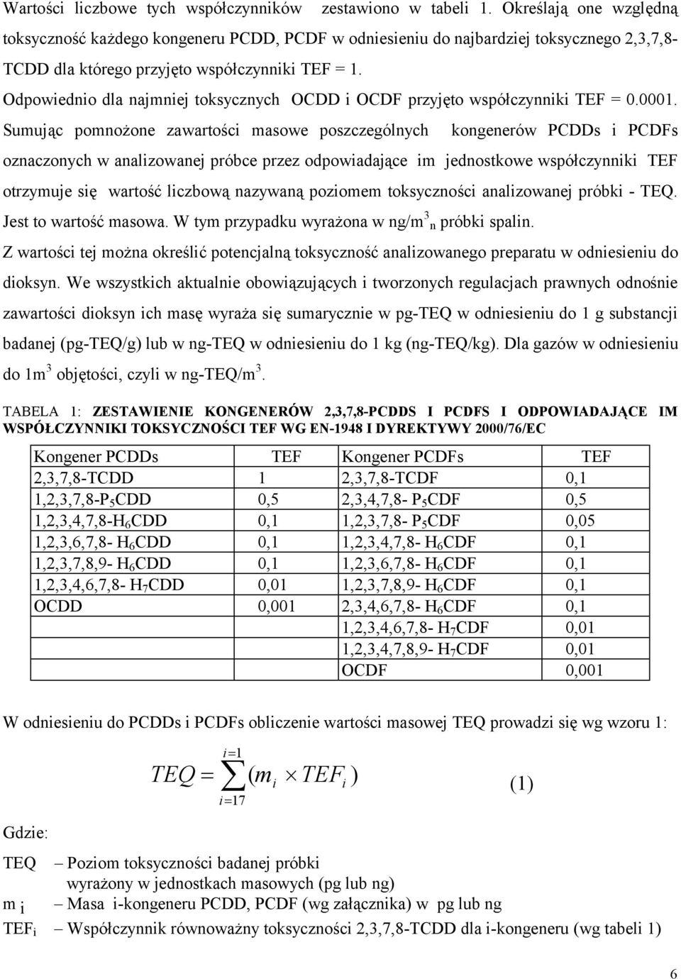 Odpowiednio dla najmniej toksycznych OCDD i OCDF przyjęto współczynniki TEF = 0.0001.