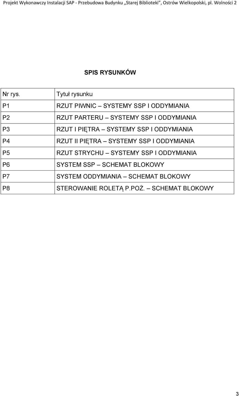 P1 P2 P3 P4 P5 P6 P7 P8 Tytuł rysunku RZUT PIWNIC SYSTEMY SSP I ODDYMIANIA RZUT PARTERU SYSTEMY SSP I ODDYMIANIA