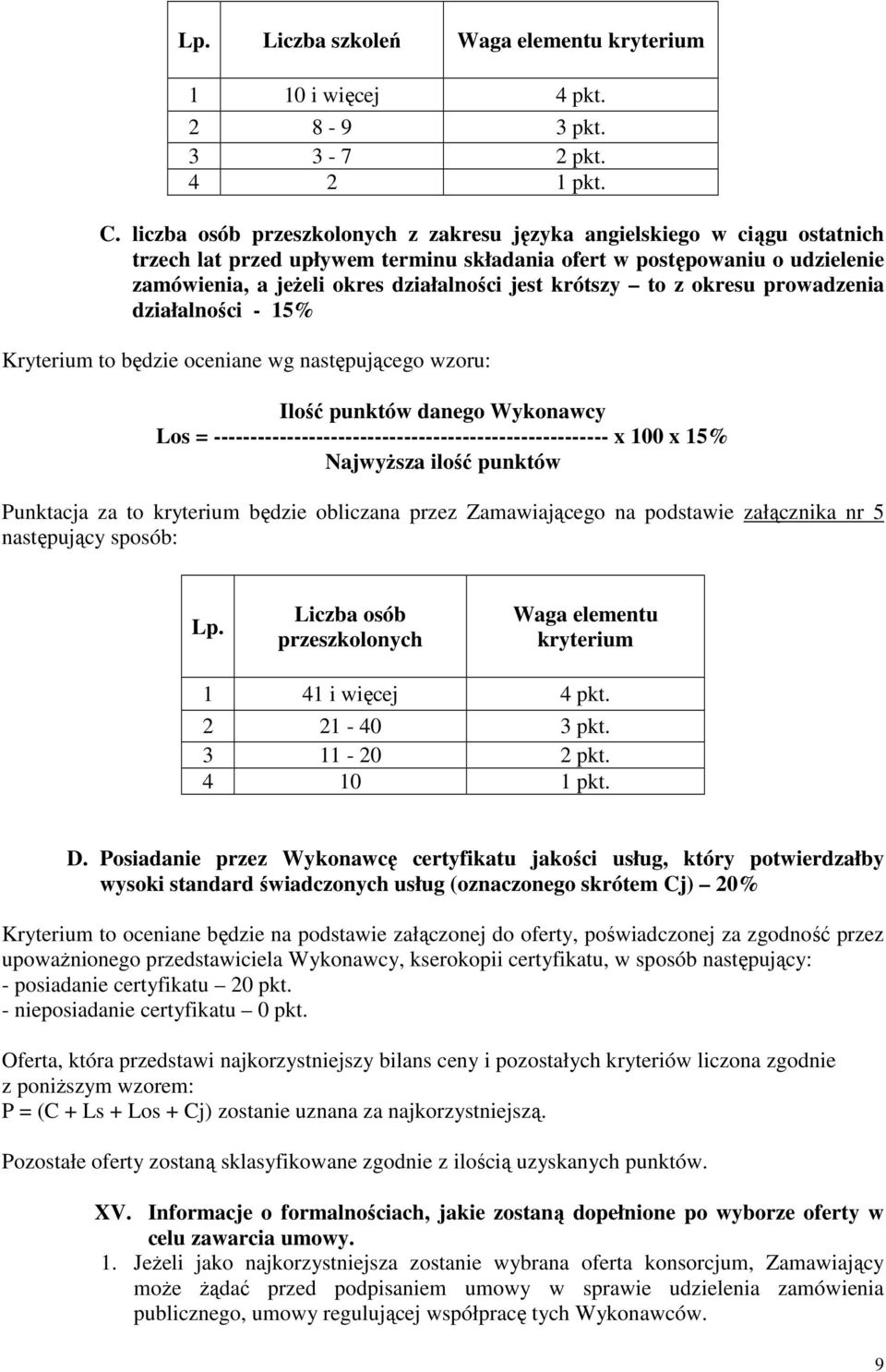 krótszy to z okresu prowadzenia działalności - 15% Kryterium to będzie oceniane wg następującego wzoru: Ilość punktów danego Wykonawcy Los = ------------------------------------------------------ x
