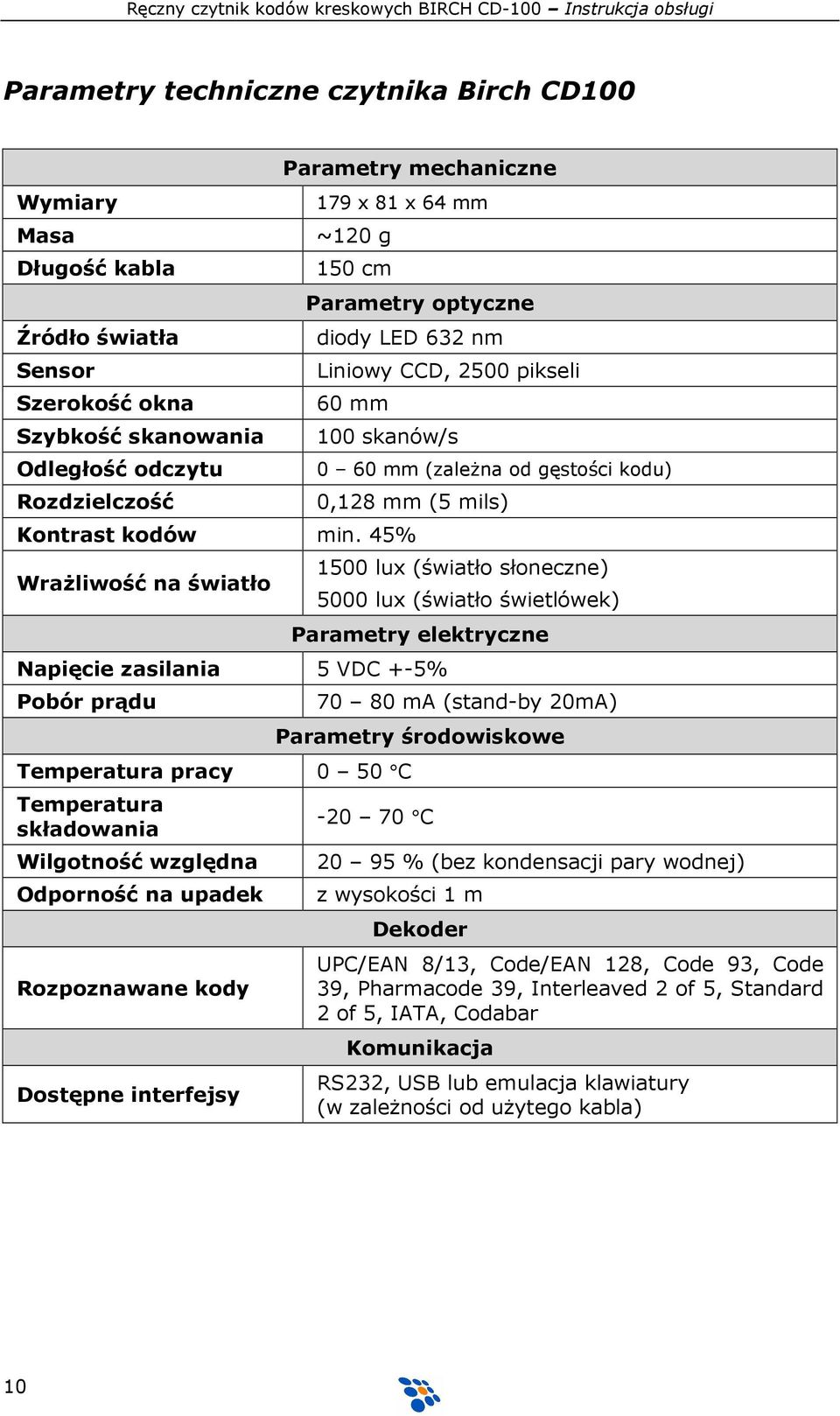 45% WraŜliwość na światło 1500 lux (światło słoneczne) 5000 lux (światło świetlówek) Parametry elektryczne Napięcie zasilania 5 VDC +-5% Pobór prądu Temperatura pracy 0 50 C Temperatura składowania