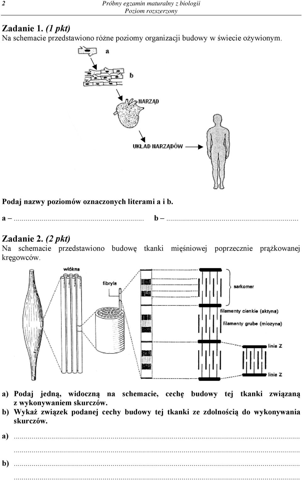 Podaj nazwy poziomów oznaczonych literami a i b. a... b... Zadanie 2.