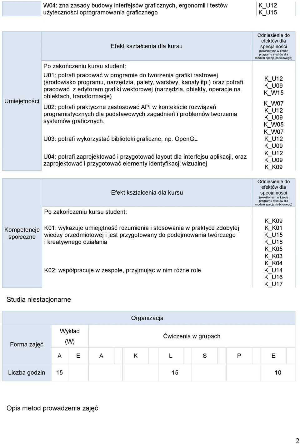 ) oraz potrafi pracować z edytorem grafiki wektorowej (narzędzia, obiekty, operacje na obiektach, transformacje) U02: potrafi praktyczne zastosować API w kontekście rozwiązań programistycznych dla