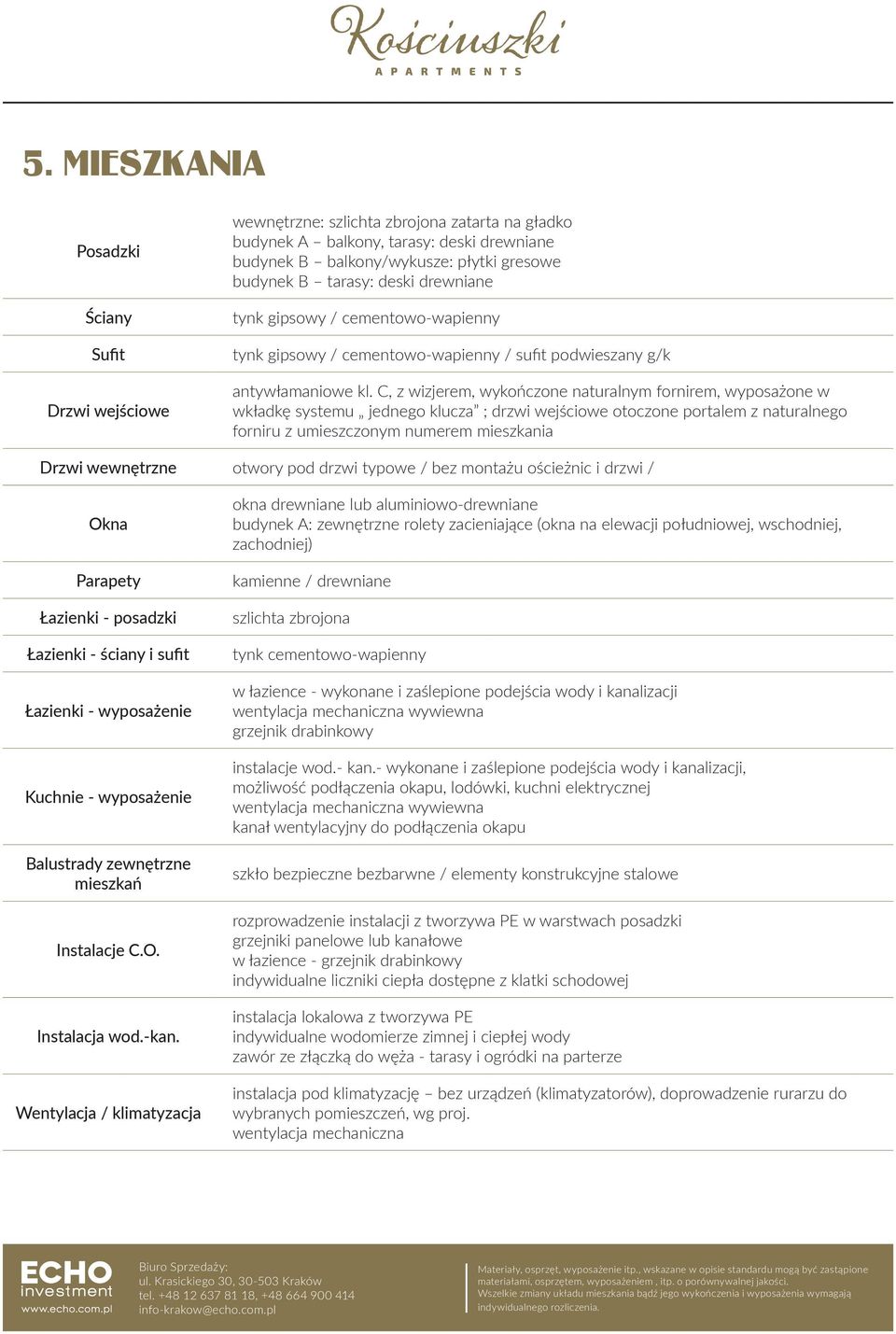 C, z wizjerem, wykończone naturalnym fornirem, wyposażone w wkładkę systemu jednego klucza ; drzwi wejściowe otoczone portalem z naturalnego forniru z umieszczonym numerem mieszkania wewnętrzne