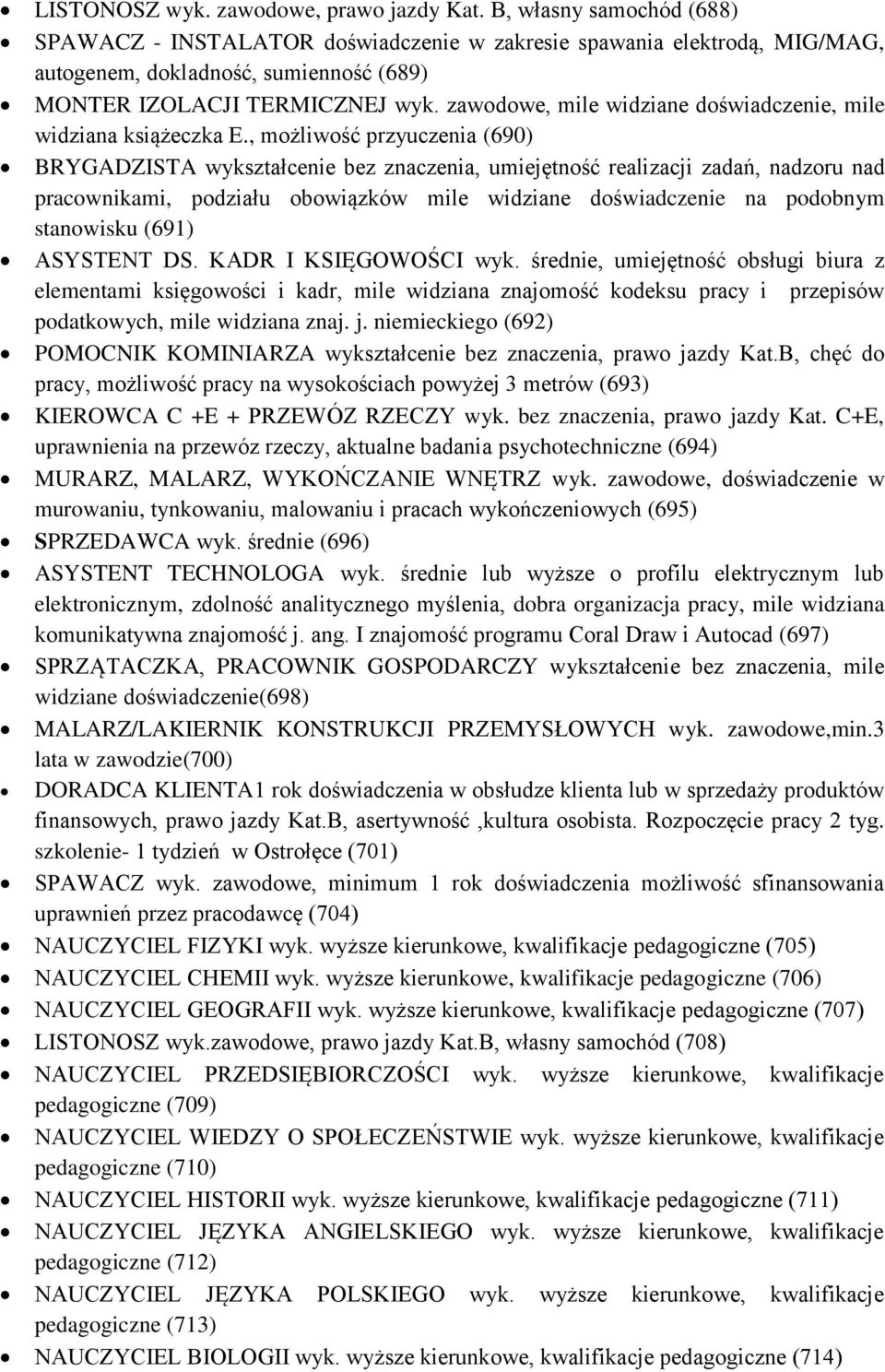 zawodowe, mile widziane doświadczenie, mile widziana książeczka E.