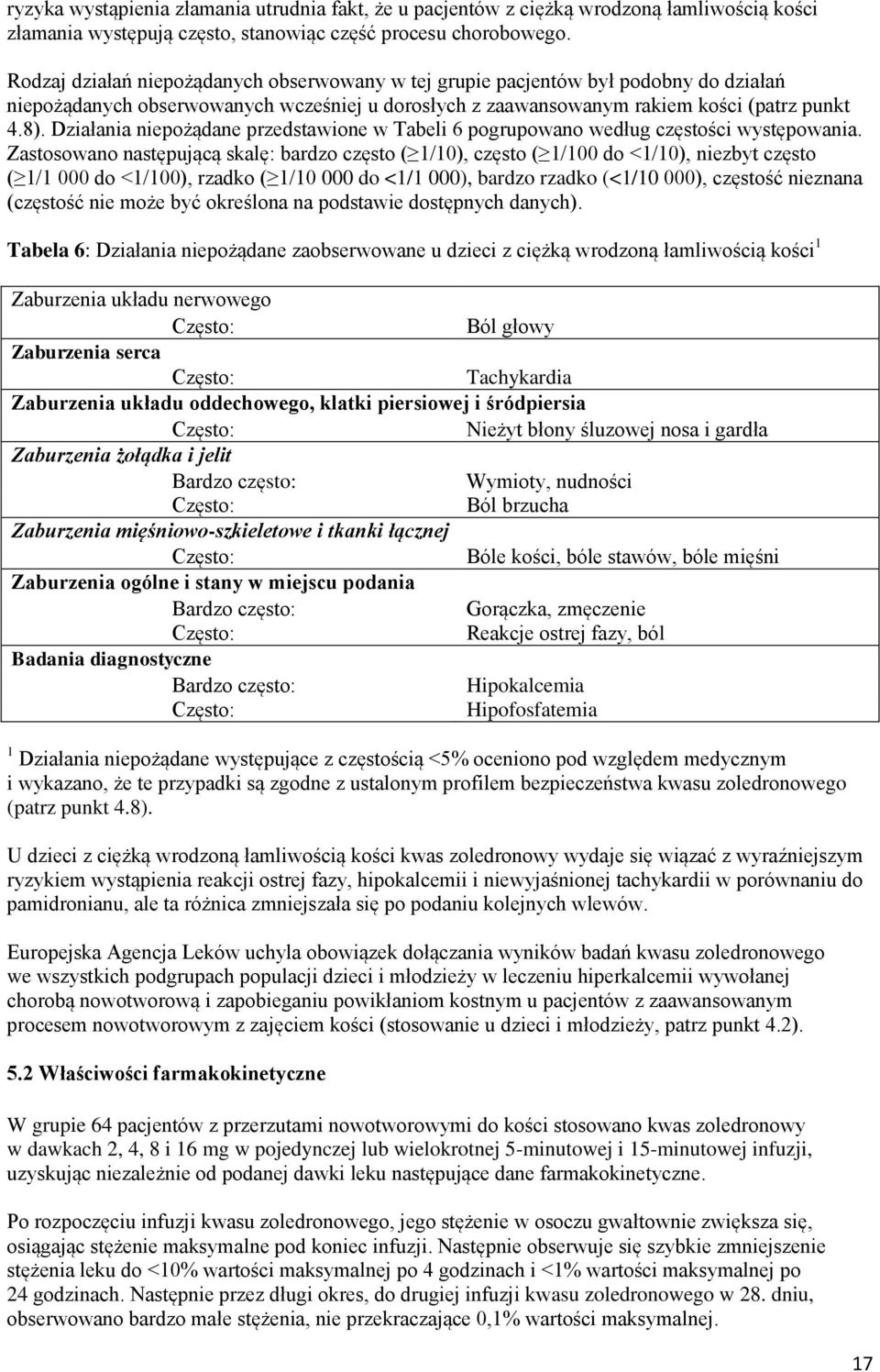 Działania niepożądane przedstawione w Tabeli 6 pogrupowano według częstości występowania.