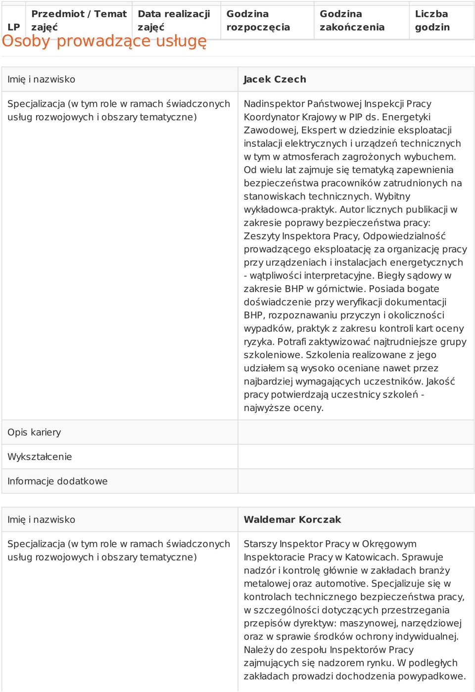Energetyki Zawodowej, Ekspert w dziedzinie eksploatacji instalacji elektrycznych i urządzeń technicznych w tym w atmosferach zagrożonych wybuchem.