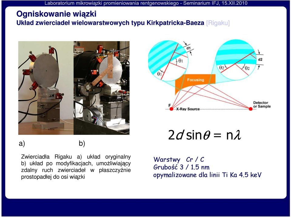 umożliwiający zdalny ruch zwierciadeł w płaszczyźnie prostopadłej do osi wiązki