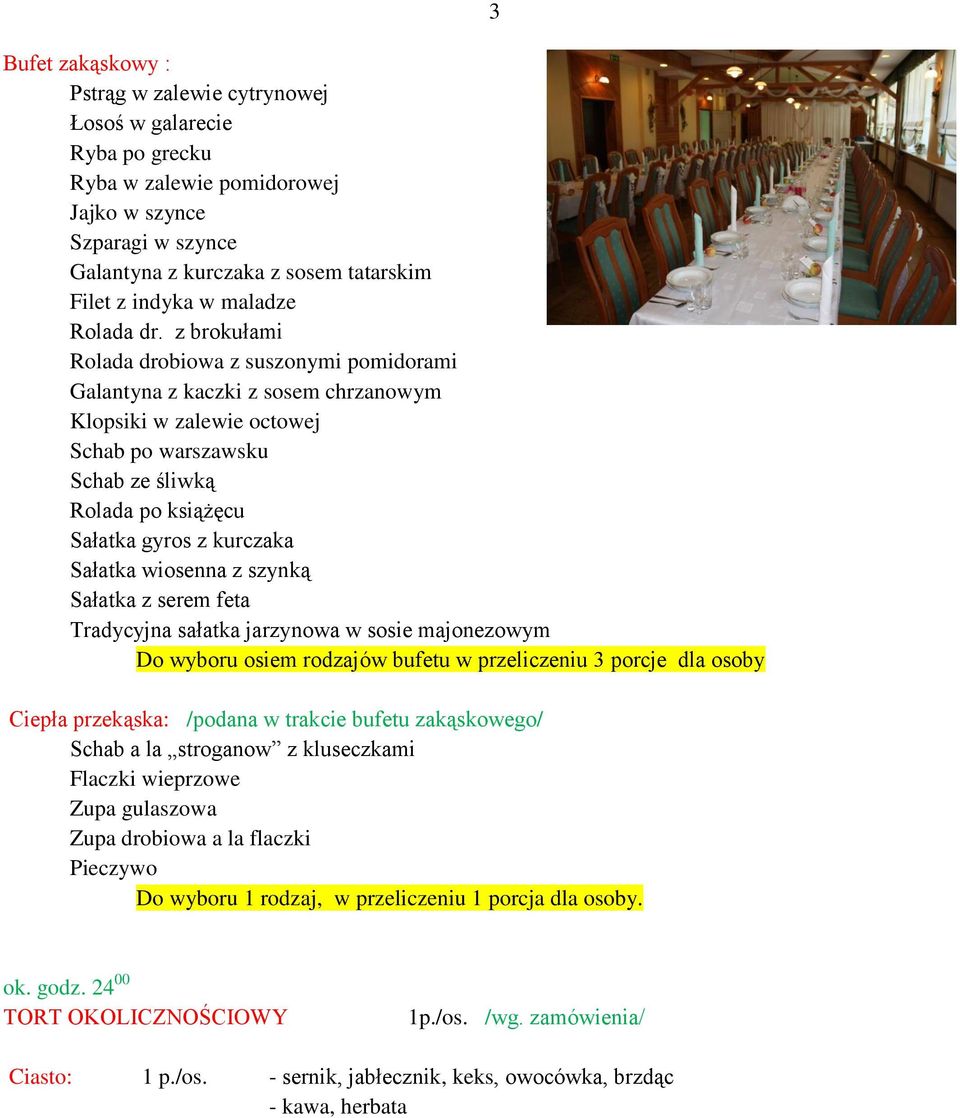 z brokułami Rolada drobiowa z suszonymi pomidorami Galantyna z kaczki z sosem chrzanowym Klopsiki w zalewie octowej Schab po warszawsku Schab ze śliwką Rolada po książęcu Sałatka gyros z kurczaka