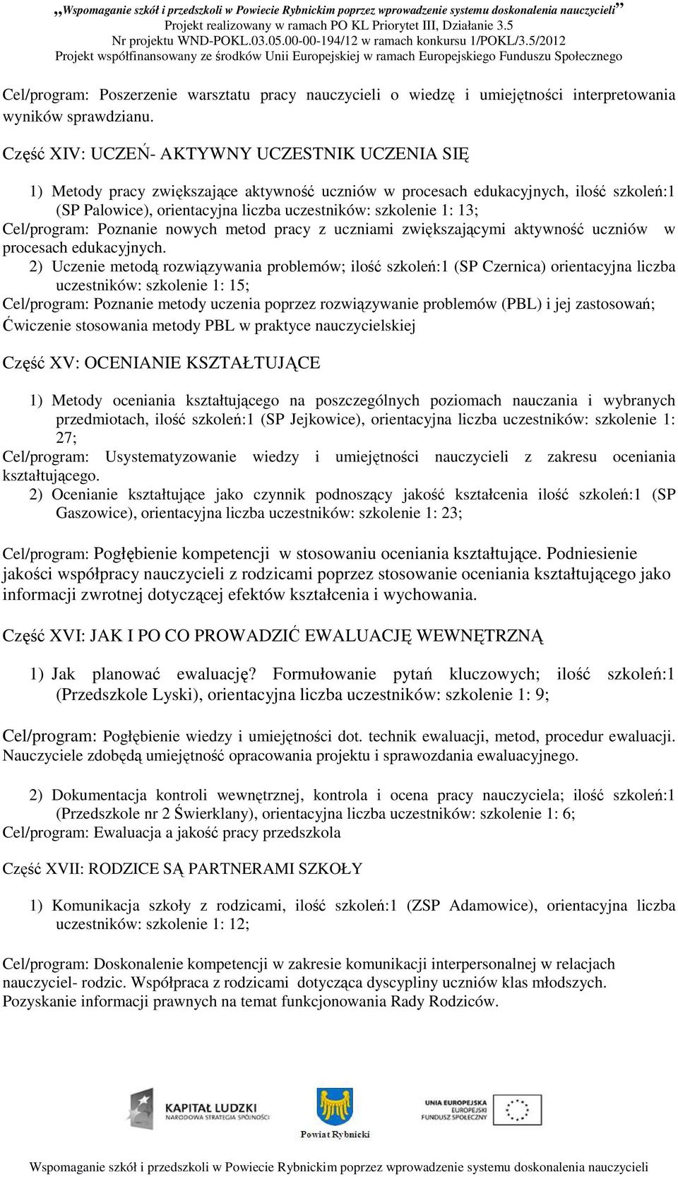 13; Cel/program: Poznanie nowych metod pracy z uczniami zwiększającymi aktywność uczniów w procesach edukacyjnych.