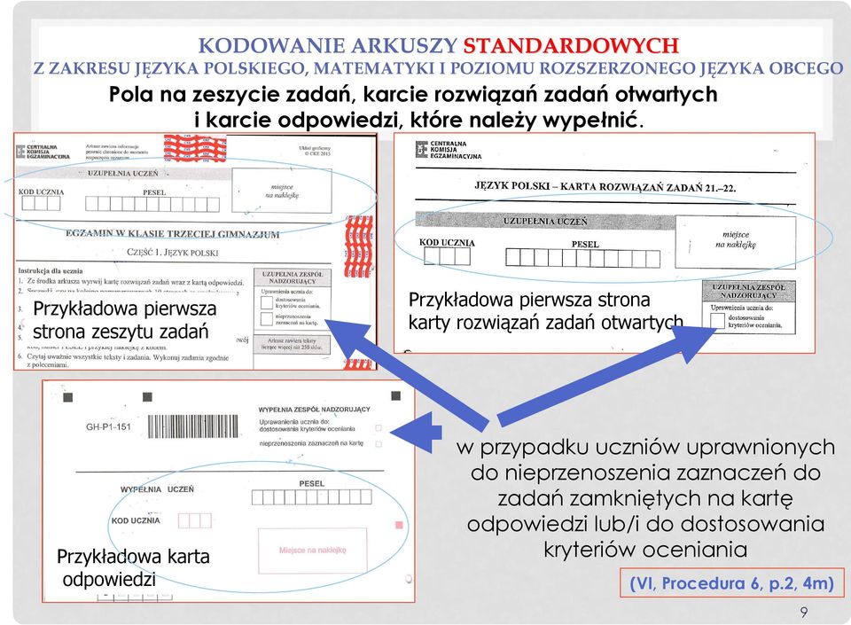 Przykładowa pierwsza strona zeszytu zadań Przykładowa pierwsza strona karty rozwiązań zadań otwartych Przykładowa karta