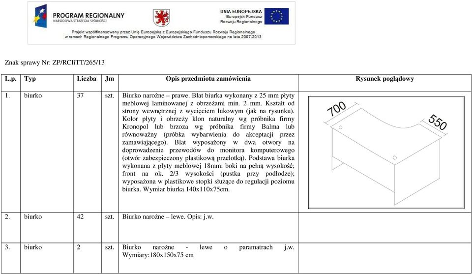 Kolor płyty i obrzeży klon naturalny wg próbnika firmy Kronopol lub brzoza wg próbnika firmy Balma lub równoważny (próbka wybarwienia do akceptacji przez zamawiającego).