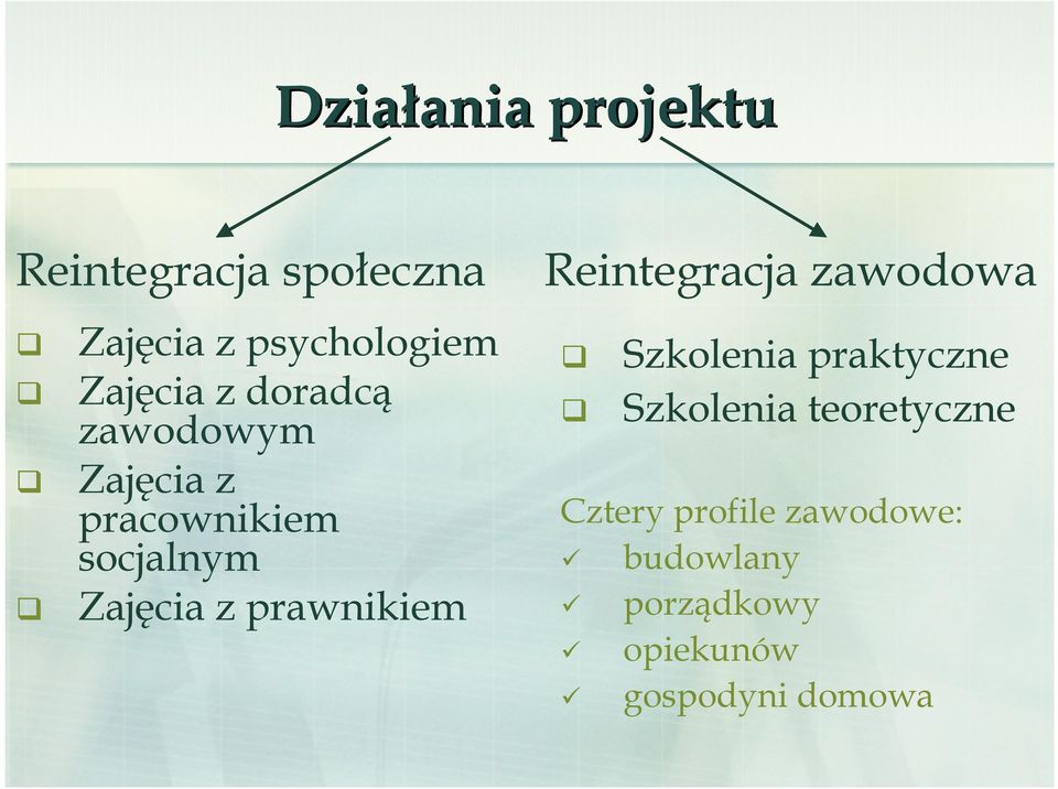 pracownikiem socjalnym Zajęcia z prawnikiem Szkolenia praktyczne