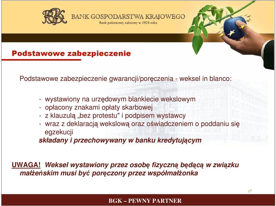 - wraz z deklaracją wekslową oraz oświadczeniem o poddaniu się egzekucji składany i przechowywany w banku