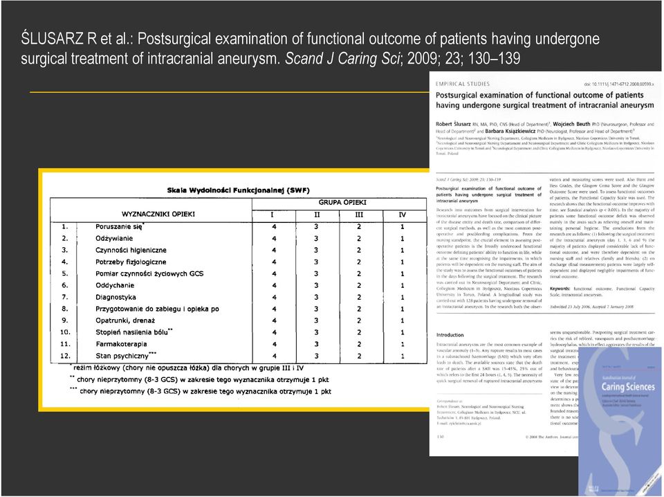 outcome of patients having undergone