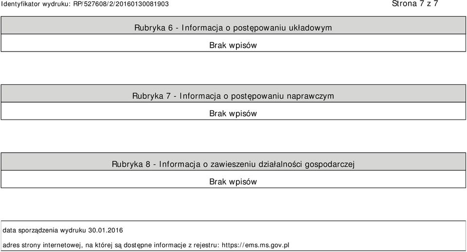 działalności gospodarczej data sporządzenia wydruku 30.01.