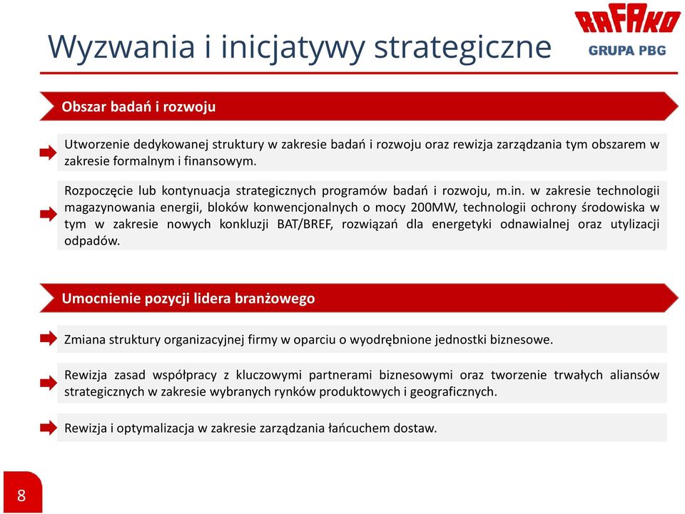 w zakresie technologii magazynowania energii, bloków konwencjonalnych o mocy 200MW, technologii ochrony środowiska w tym w zakresie nowych konkluzji BAT/BREF, rozwiązań dla energetyki odnawialnej