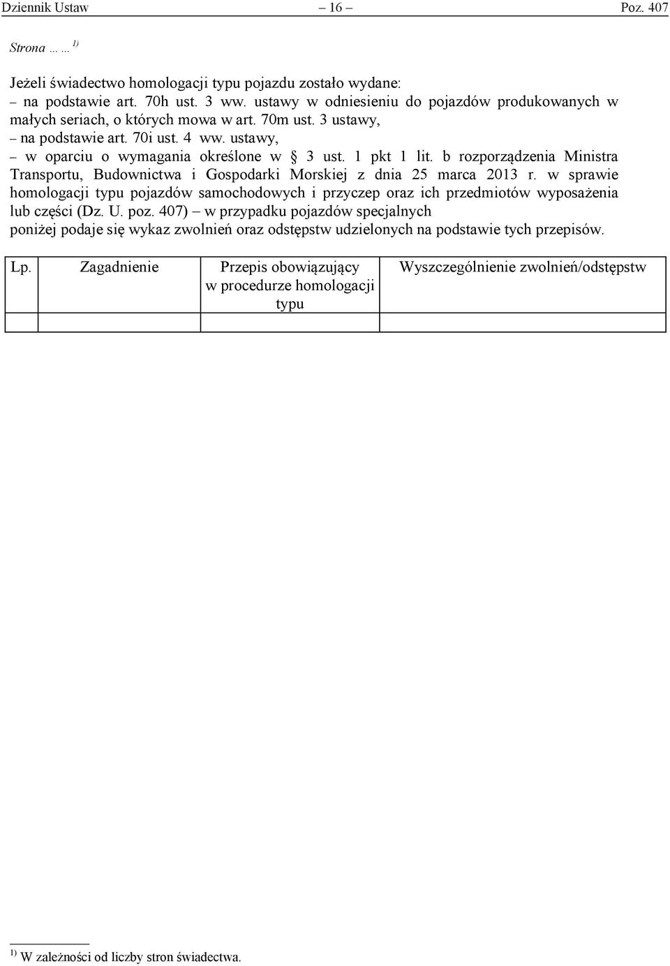 b rozporządzenia Ministra Transportu, Budownictwa i Gospodarki Morskiej z dnia 25 marca 2013 r.