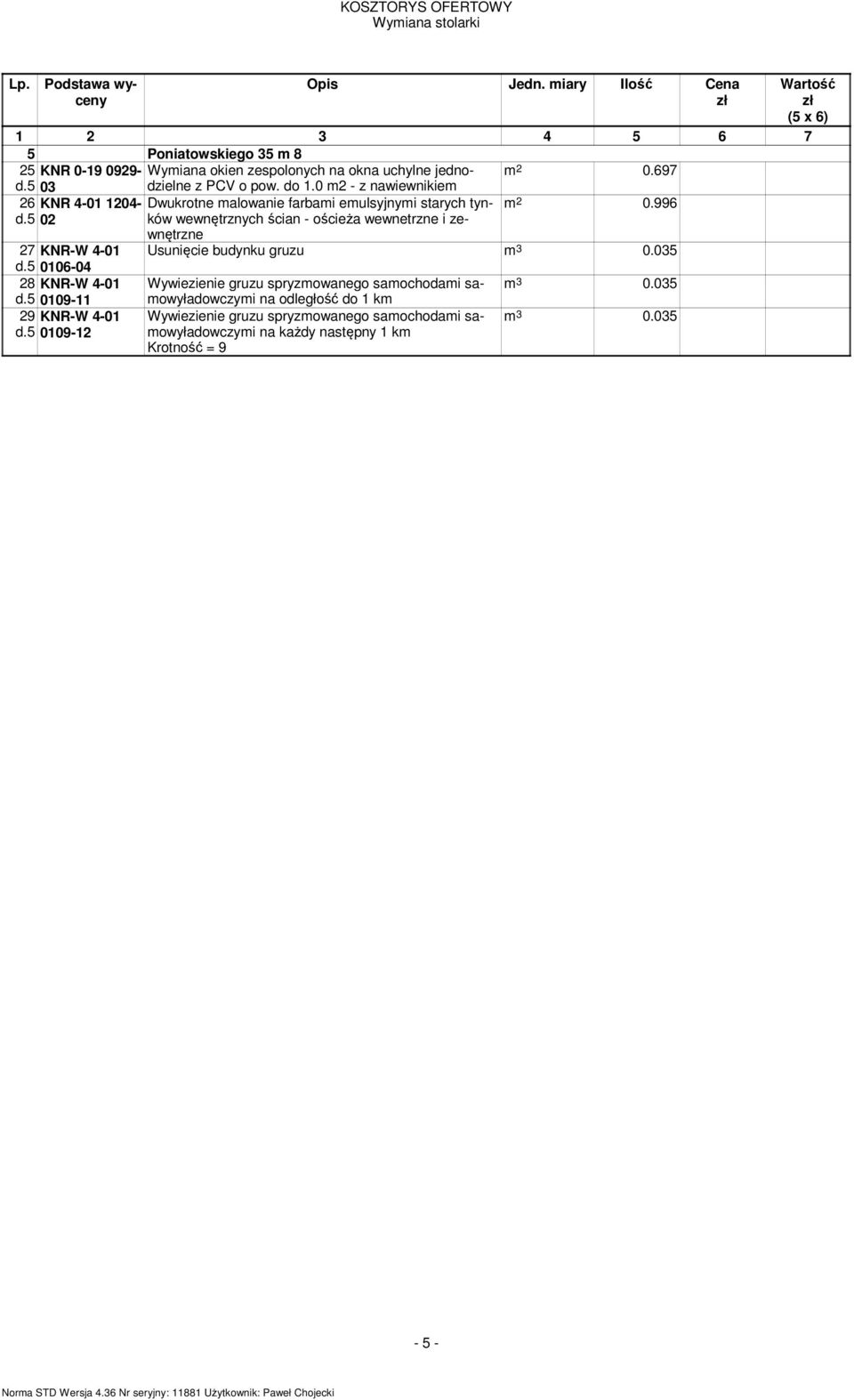 0 m2 26 KNR 4-01 1204- Dwukrotne malowanie farbami emulsyjnymi starych tynków m 2 0.996 d.