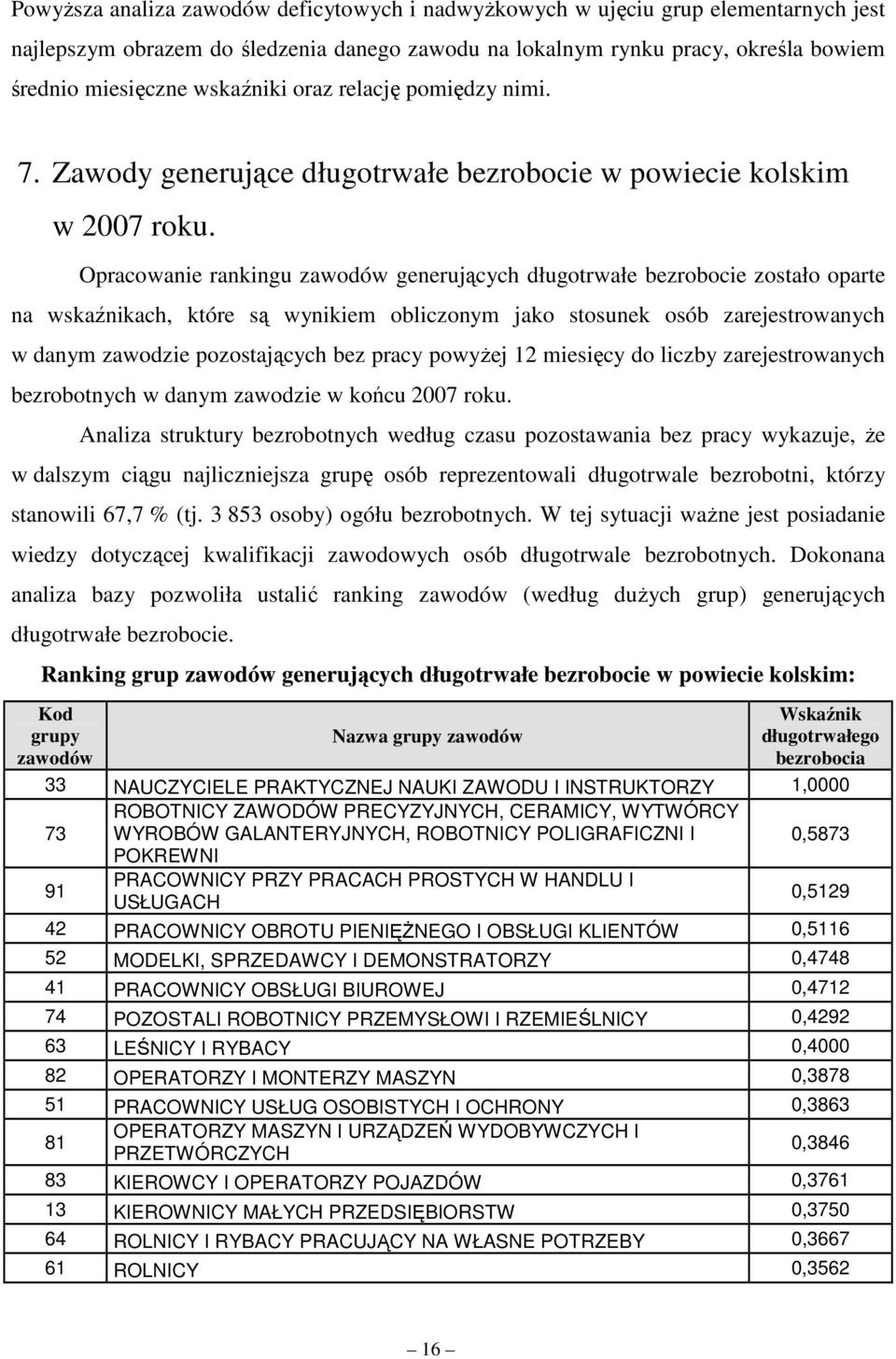 Opracowanie rankingu zawodów generujących długotrwałe bezrobocie zostało oparte na wskaźnikach, które są wynikiem obliczonym jako stosunek osób zarejestrowanych w danym zawodzie pozostających bez