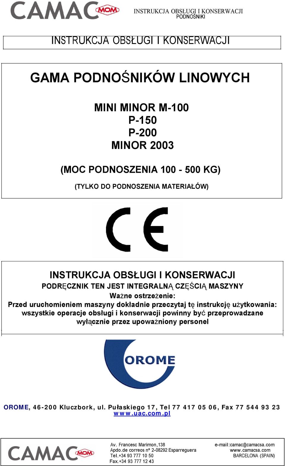 przeczytaj t instrukcj u ytkowania: wszystkie operacje obs ugi i konserwacji powinny by przeprowadzane wy cznie przez upowa niony personel Av.