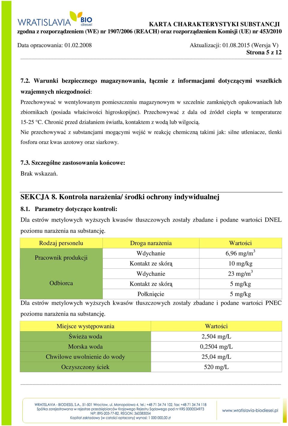 opakowaniach lub zbiornikach (posiada właściwości higroskopijne). Przechowywać z dala od źródeł ciepła w temperaturze 15-25 C. Chronić przed działaniem światła, kontaktem z wodą lub wilgocią.