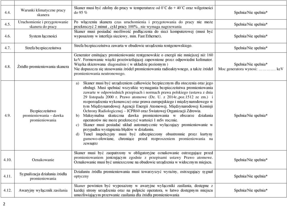 przekroczyć 2 minut, cykl pracy 100%, nie wymaga nagrzewania Skaner musi posiadać możliwość podłączenia do sieci komputerowej (musi być wyposażony w interfejs sieciowy, min. Fast Ethernet).