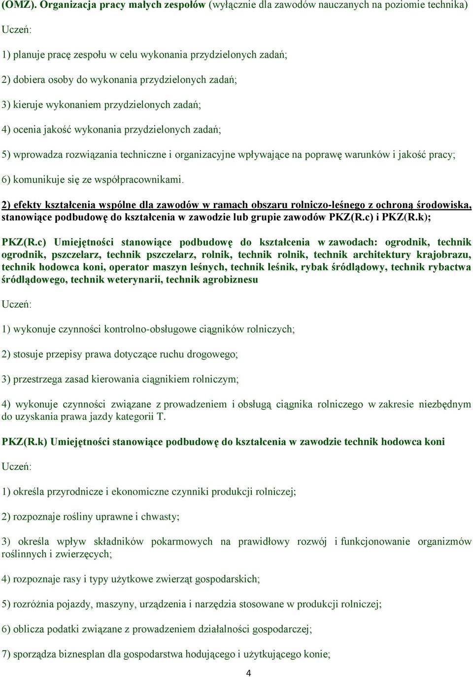 zadań; 3) kieruje wykonaniem przydzielonych zadań; 4) ocenia jakość wykonania przydzielonych zadań; 5) wprowadza rozwiązania techniczne i organizacyjne wpływające na poprawę warunków i jakość pracy;