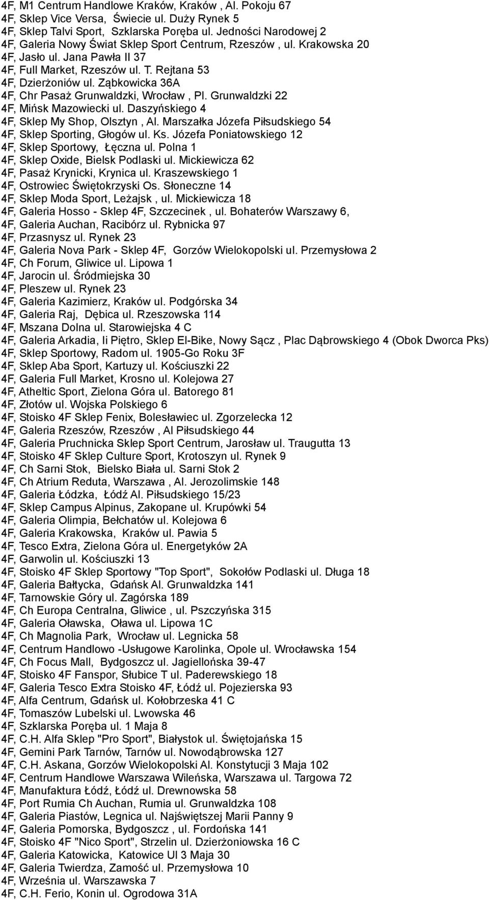 4F, C.H. Tulipan, Łódź, ul. Piłsudskiego 94 4F, G.H. Auchan, Wrocław ul.  Francuska 6, Bielany Wrocławskie 4F, Solvay Park, Kraków, ul. - PDF Darmowe  pobieranie