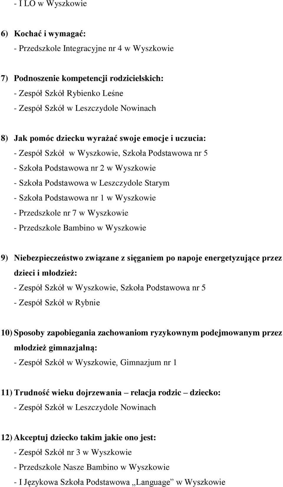 nr 1 w Wyszkowie - Przedszkole nr 7 w Wyszkowie - Przedszkole Bambino w Wyszkowie 9) Niebezpieczeństwo związane z sięganiem po napoje energetyzujące przez dzieci i młodzież: - Zespół Szkół w