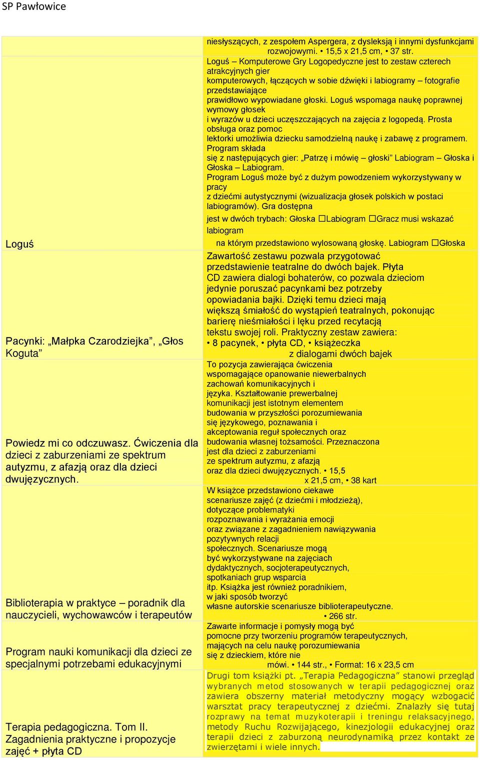 Zagadnienia praktyczne i propozycje zajęć + płyta CD niesłyszących, z zespołem Aspergera, z dysleksją i innymi dysfunkcjami rozwojowymi. 15,5 x 21,5 cm, 37 str.