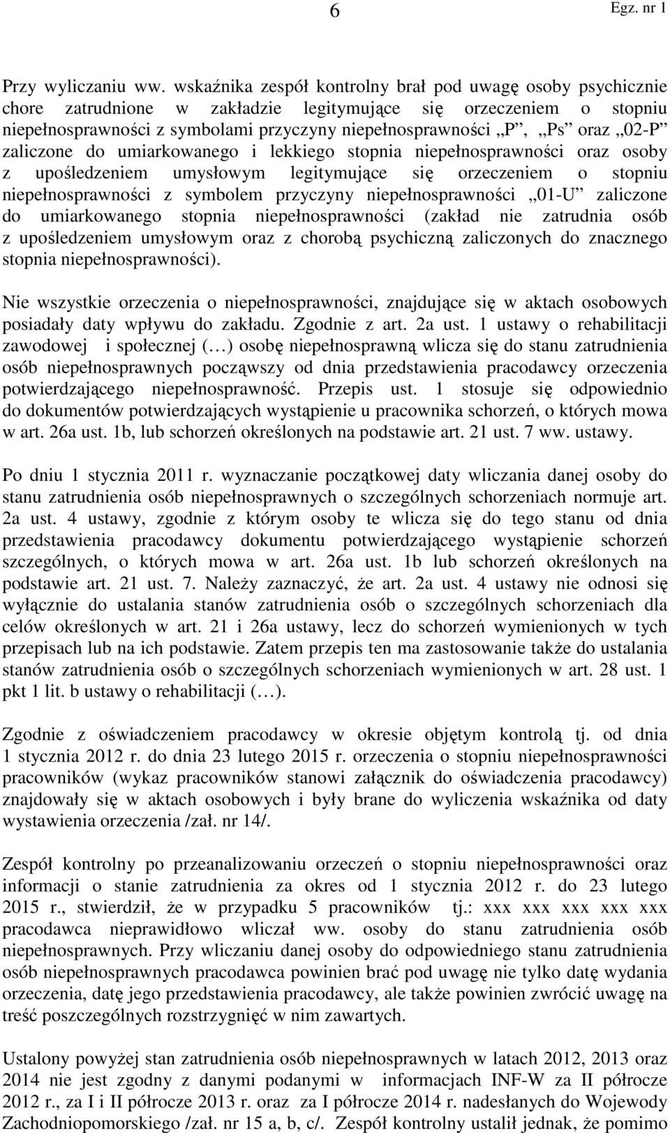 lekkiego stopnia oraz osoby z upośledzeniem umysłowym legitymujące się orzeczeniem o stopniu z symbolem przyczyny 01-U zaliczone do umiarkowanego stopnia (zakład nie zatrudnia osób z upośledzeniem