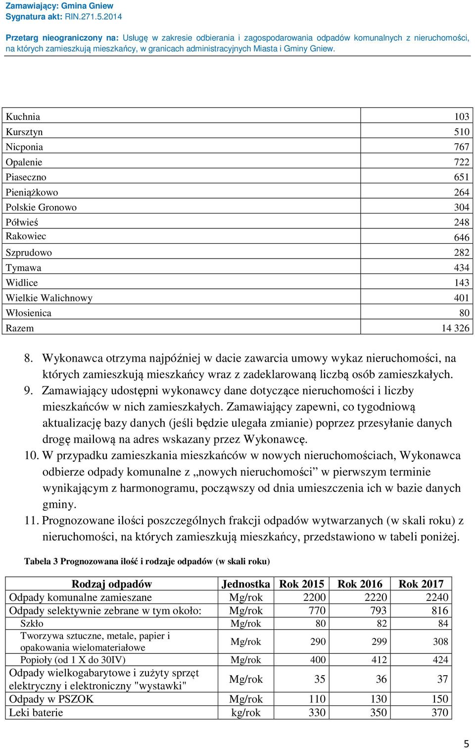 Zamawiający udostępni wykonawcy dane dotyczące nieruchomości i liczby mieszkańców w nich zamieszkałych.