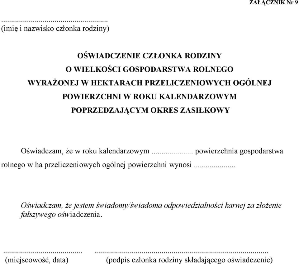 HEKTARACH PRZELICZENIOWYCH OGÓLNEJ POWIERZCHNI W ROKU KALENDARZOWYM