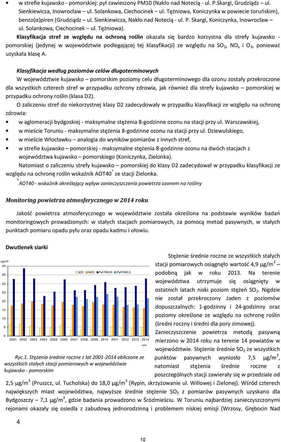 Klasyfikacja stref ze względu na ochroną roślin okazała się bardzo korzystna dla strefy kujawsko - pomorskiej (jedynej w województwie podlegającej tej klasyfikacji) ze względu na SO 2, NO x i O 3,