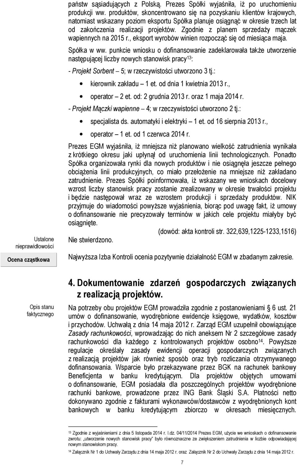 Zgodnie z planem sprzedaży mączek wapiennych na 2015 r., eksport wyrobów winien rozpocząć się od miesiąca maja. Spółka w ww.