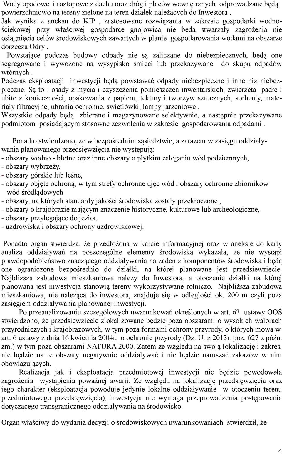 zawartych w planie gospodarowania wodami na obszarze dorzecza Odry.