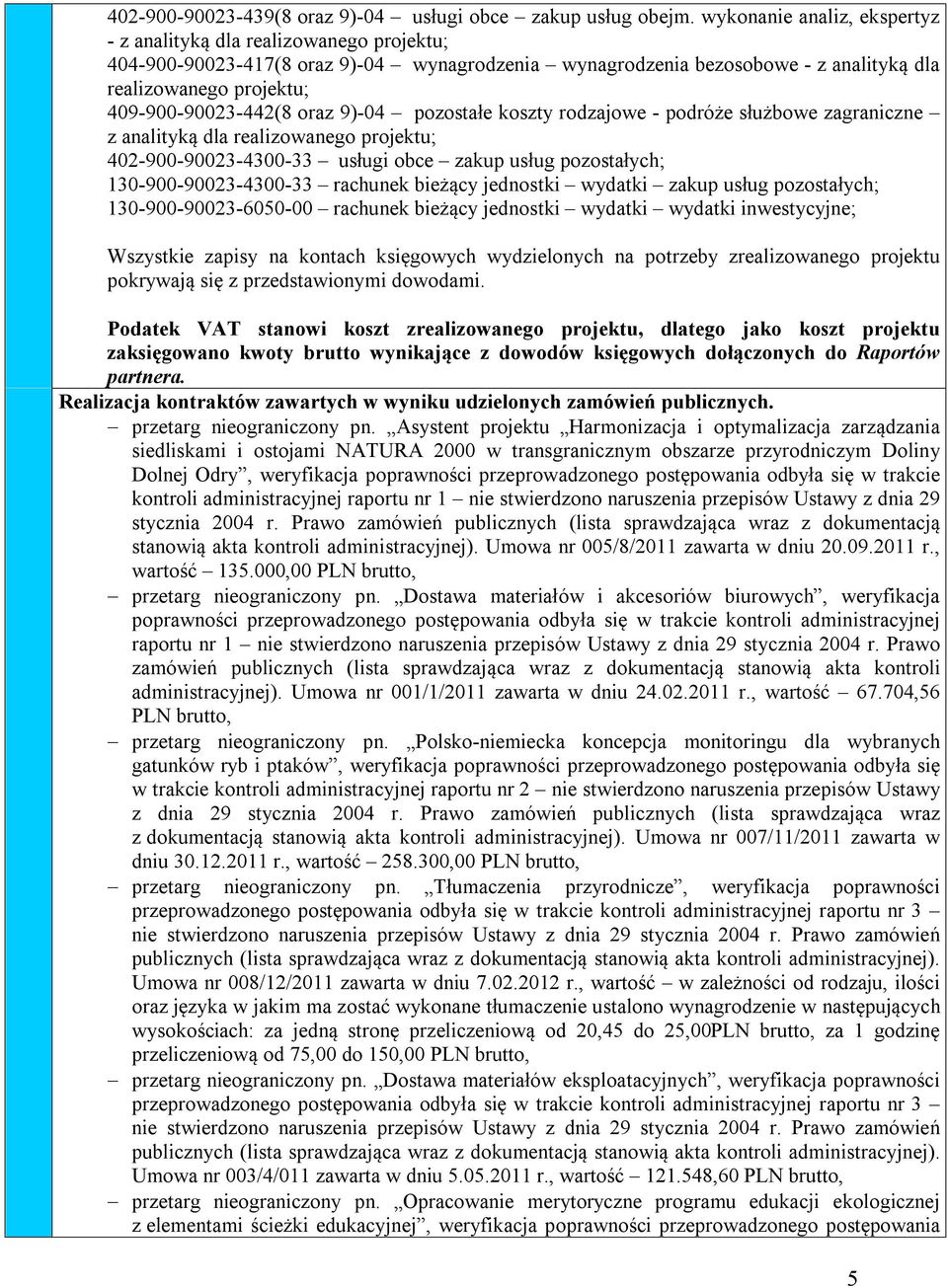 409-900-90023-442(8 oraz 9)-04 pozostałe koszty rodzajowe - podróże służbowe zagraniczne z analityką dla realizowanego projektu; 402-900-90023-4300-33 usługi obce zakup usług pozostałych;