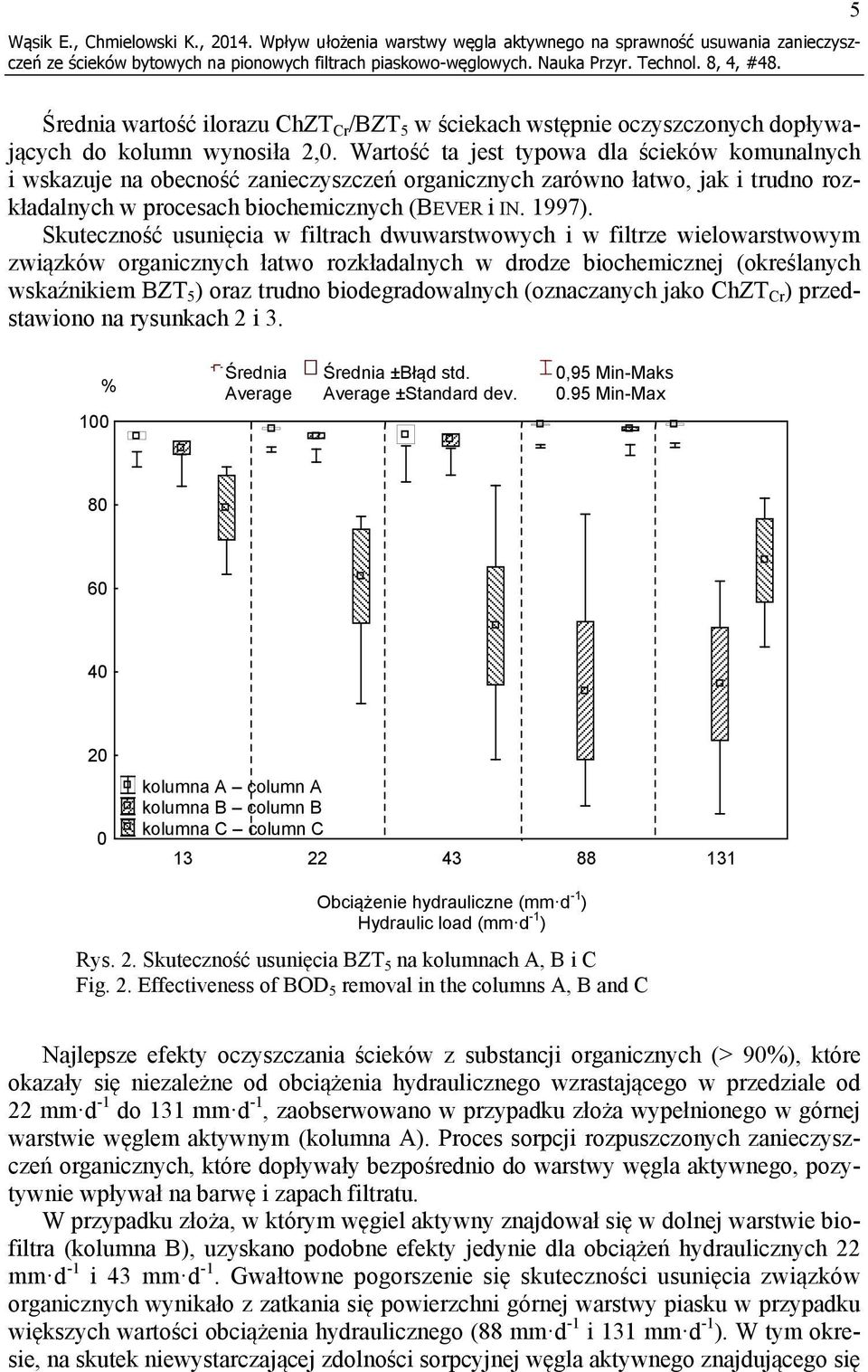 Wartość ta jest typowa dla ścieków komunalnych i wskazuje na obecność zanieczyszczeń organicznych zarówno łatwo, jak i trudno rozkładalnych w procesach biochemicznych (BEVER i IN. 1997).
