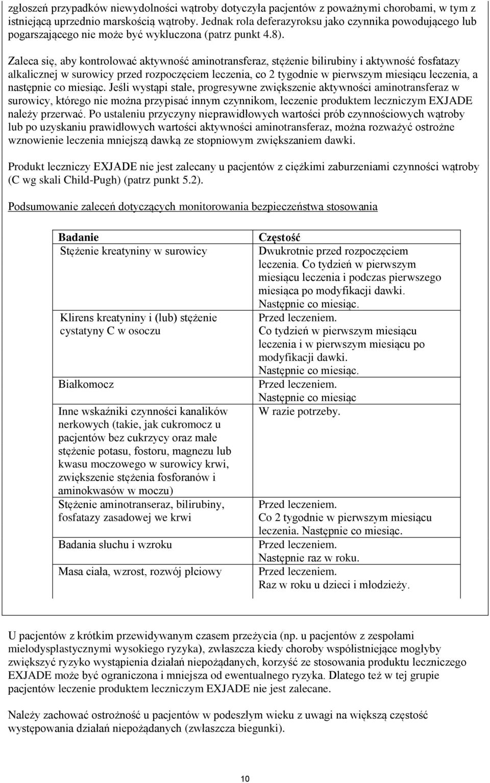 Zaleca się, aby kontrolować aktywność aminotransferaz, stężenie bilirubiny i aktywność fosfatazy alkalicznej w surowicy przed rozpoczęciem leczenia, co 2 tygodnie w pierwszym miesiącu leczenia, a