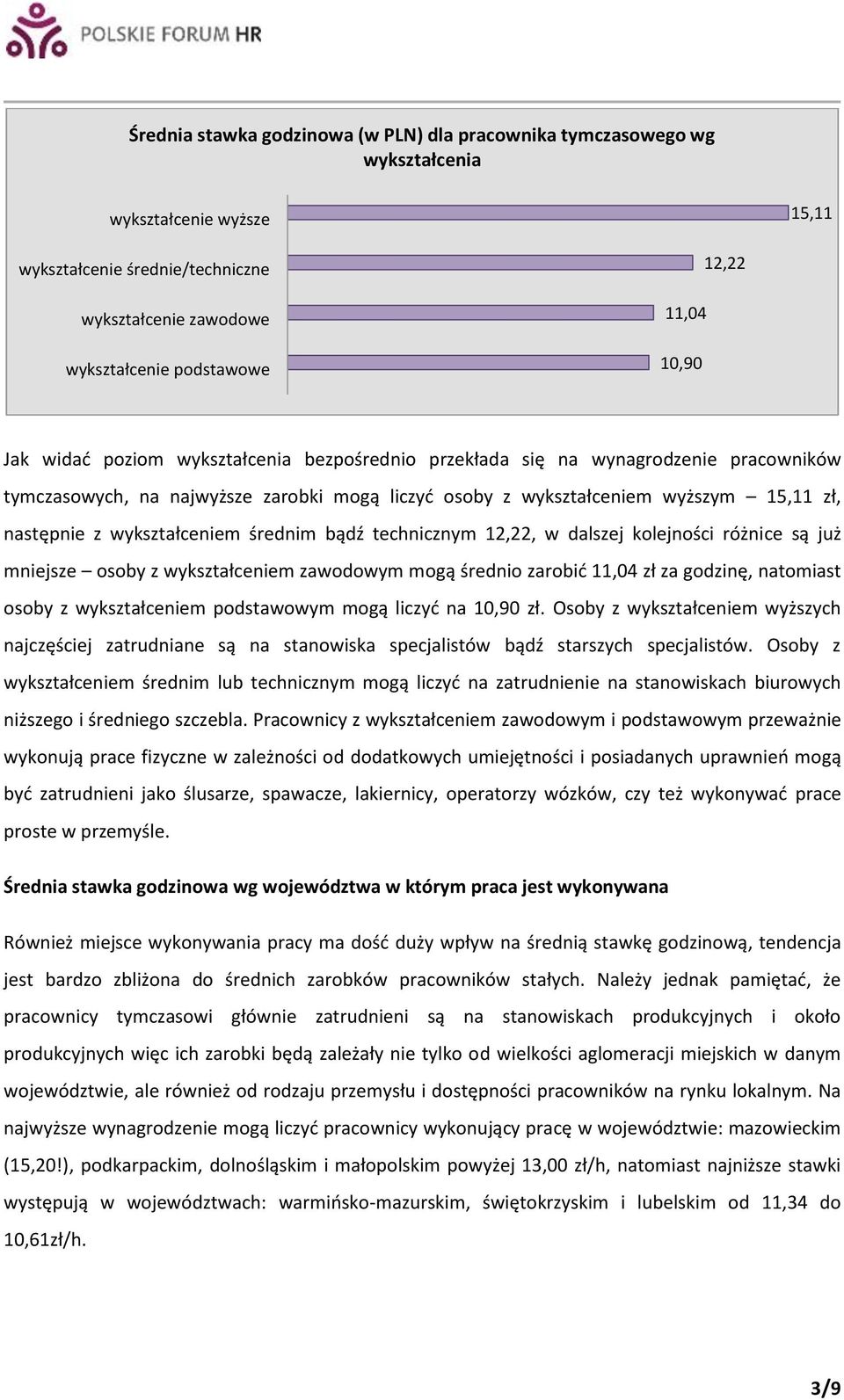 wykształceniem średnim bądź technicznym 12,22, w dalszej kolejności różnice są już mniejsze osoby z wykształceniem zawodowym mogą średnio zarobid 11,04 zł za godzinę, natomiast osoby z wykształceniem