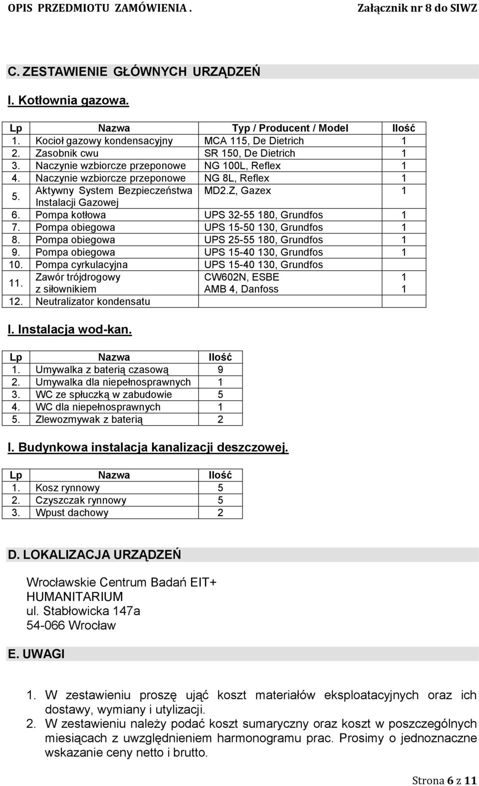 Pompa kotłowa UPS 32-55 180, Grundfos 1 7. Pompa obiegowa UPS 15-50 130, Grundfos 1 8. Pompa obiegowa UPS 25-55 180, Grundfos 1 9. Pompa obiegowa UPS 15-40 130, Grundfos 1 10.