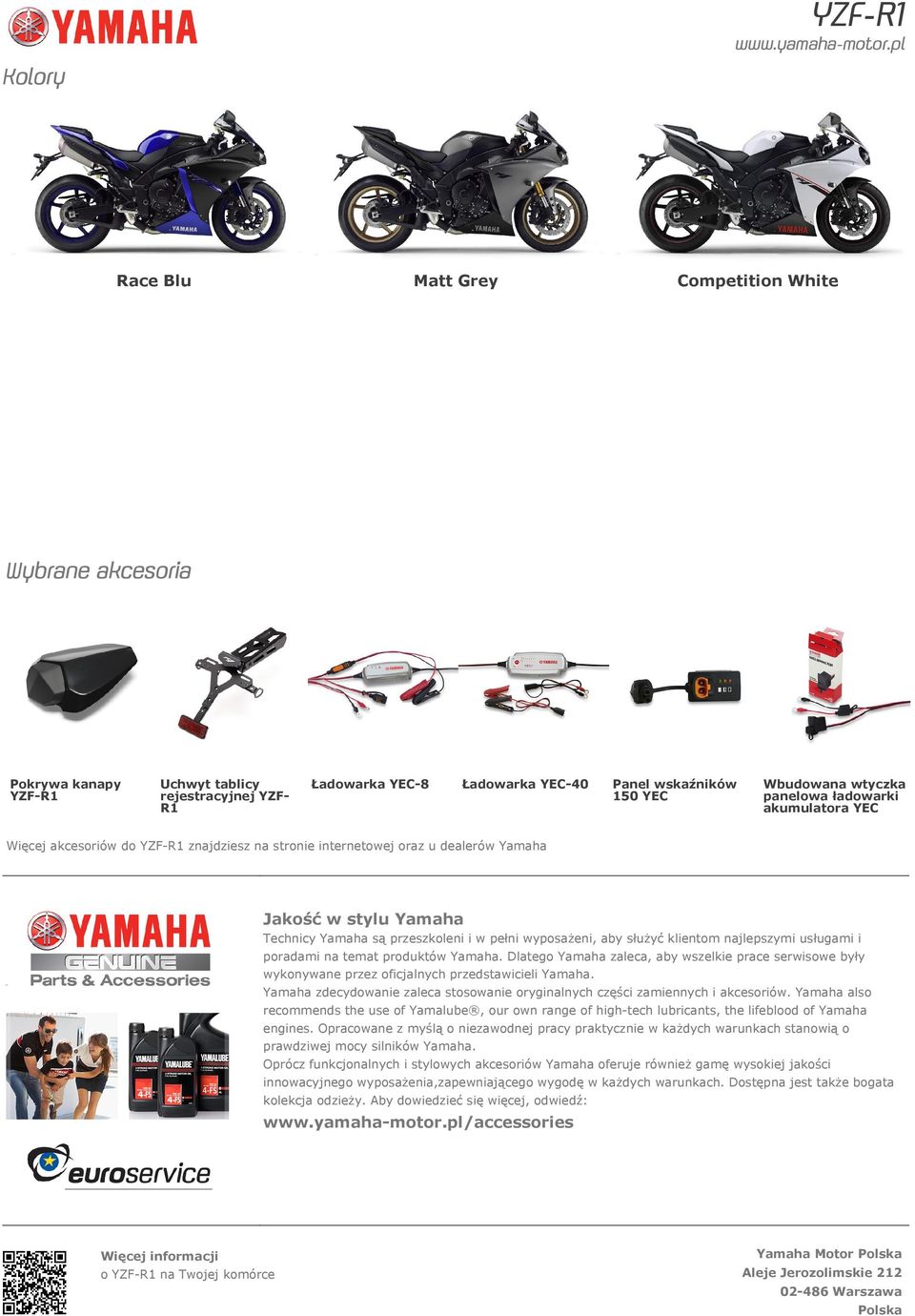 klientom najlepszymi usługami i poradami na temat produktów Yamaha. Dlatego Yamaha zaleca, aby wszelkie prace serwisowe były wykonywane przez oficjalnych przedstawicieli Yamaha.