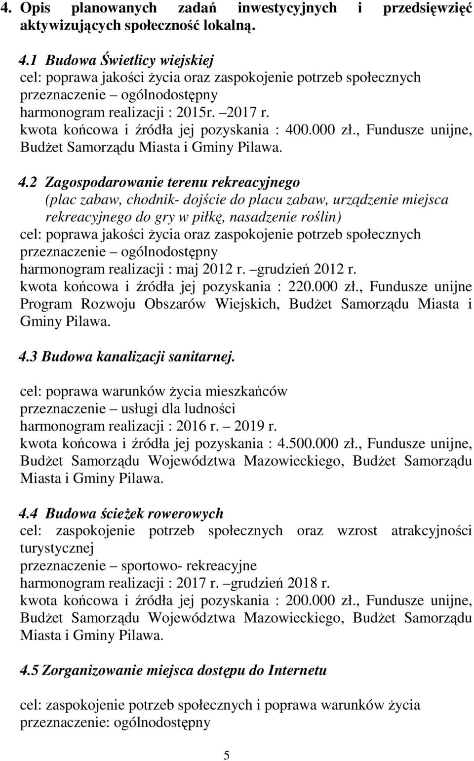 kwota końcowa i źródła jej pozyskania : 40