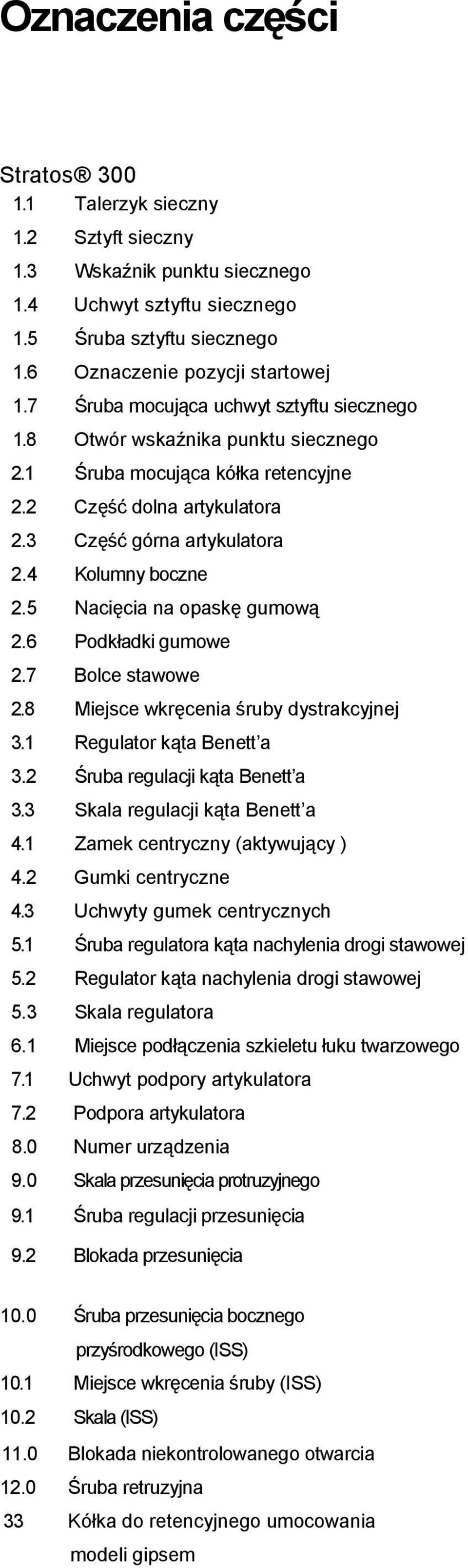 5 Nacięcia na opaskę gumową 2.6 Podkładki gumowe 2.7 Bolce stawowe 2.8 Miejsce wkręcenia śruby dystrakcyjnej 3.1 Regulator kąta Benett a 3.2 Śruba regulacji kąta Benett a 3.