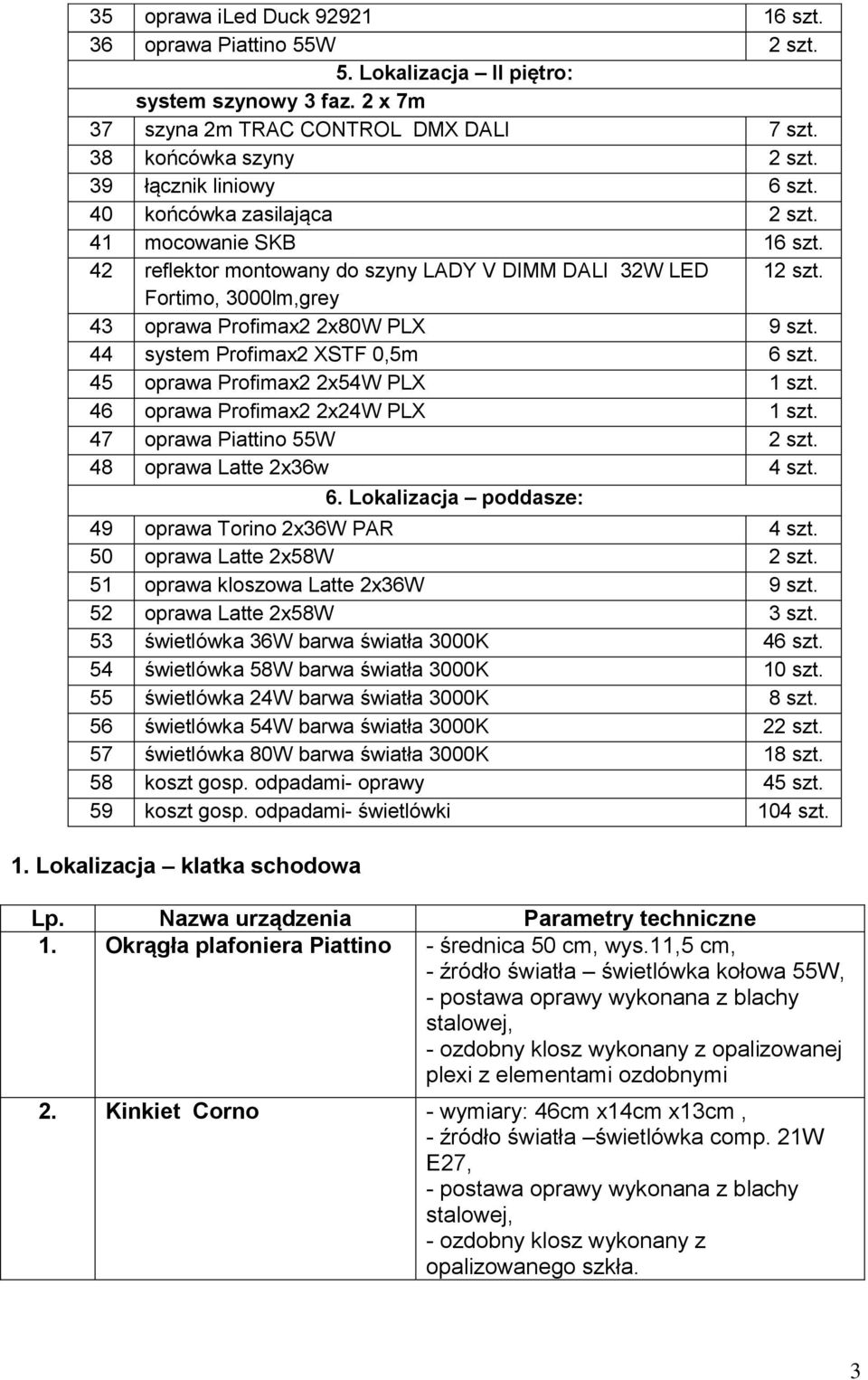 Fortimo, 3000lm,grey 43 oprawa Profimax2 2x80W PLX 9 szt. 44 system Profimax2 XSTF 0,5m 6 szt. 45 oprawa Profimax2 2x54W PLX 1 szt. 46 oprawa Profimax2 2x24W PLX 1 szt. 47 oprawa Piattino 55W 2 szt.