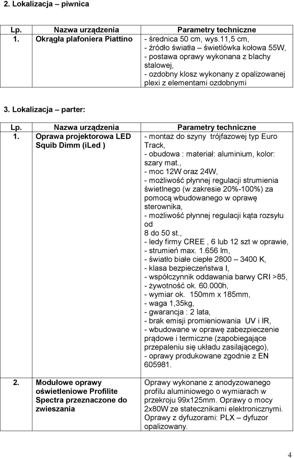 Oprawa projektorowa LED Squib Dimm (iled ) - montaż do szyny trójfazowej typ Euro Track, - obudowa : materiał: aluminium, kolor: szary mat.