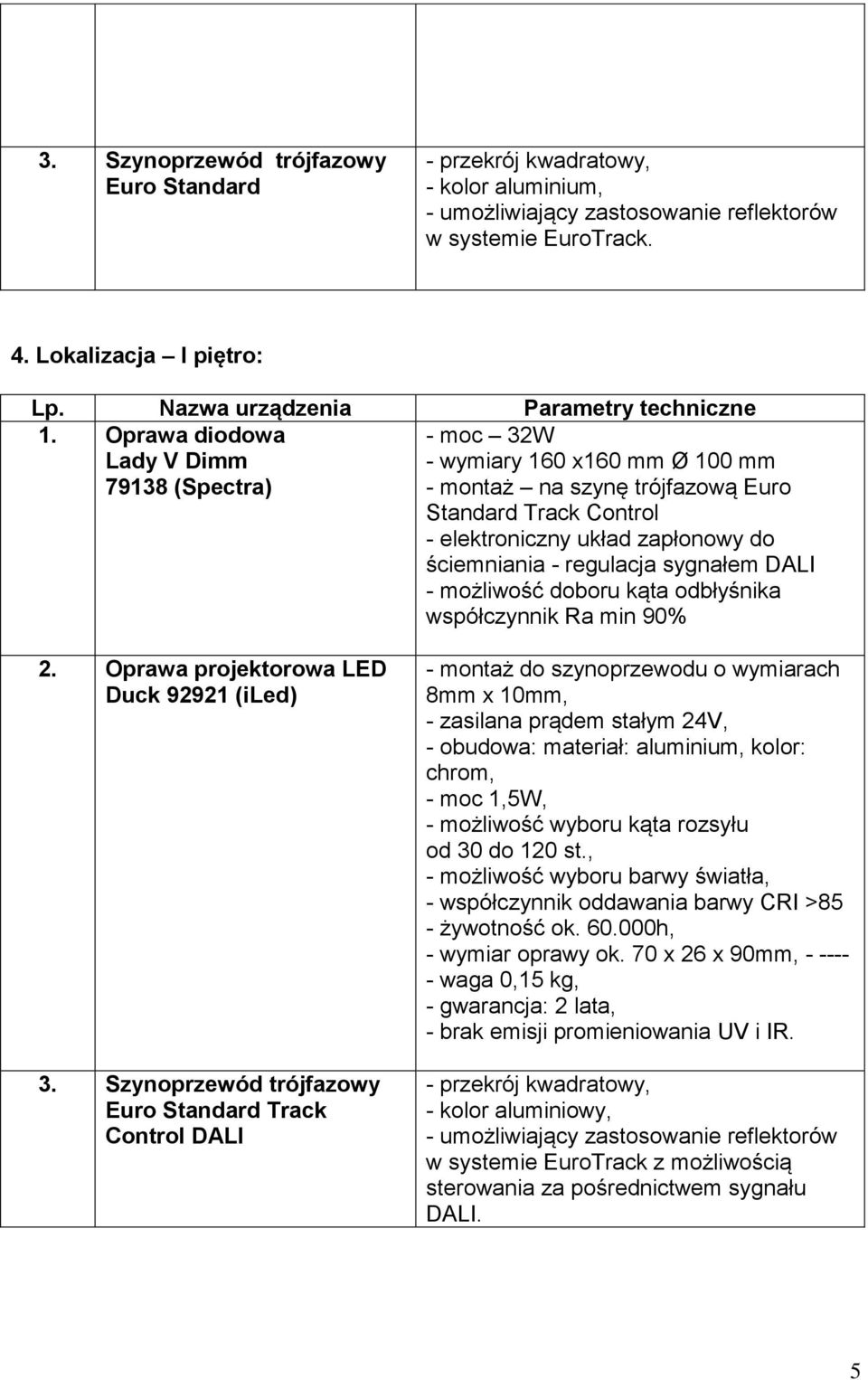 sygnałem DALI - możliwość doboru kąta odbłyśnika współczynnik Ra min 90% 2. Oprawa projektorowa LED Duck 92921 (iled) 3.