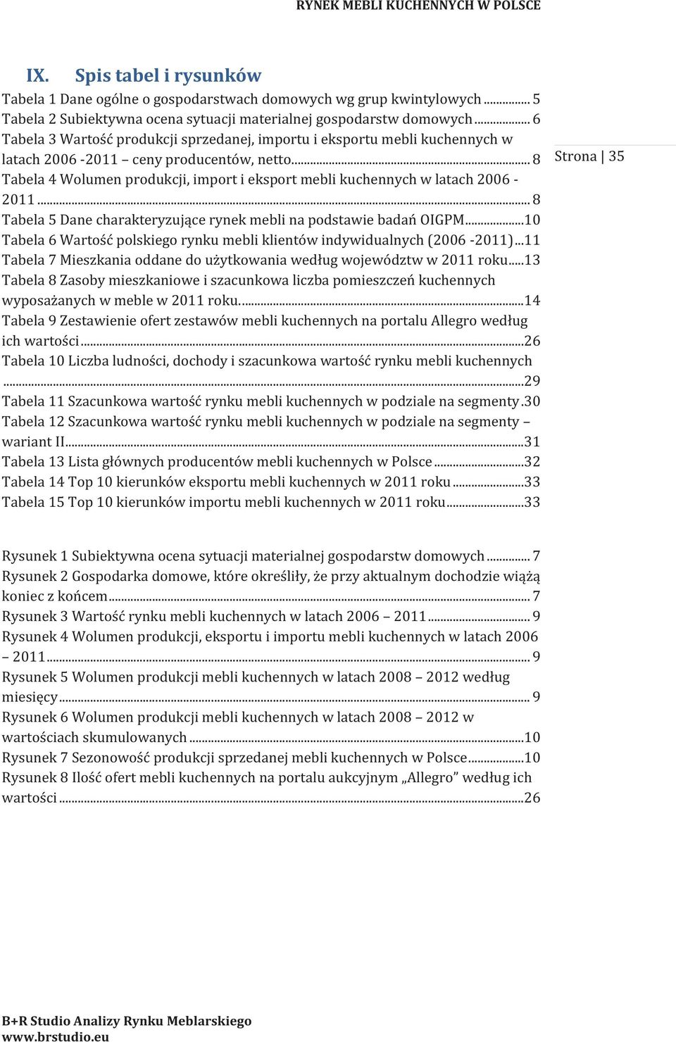 ... 8 Tabela 4 Wolumen produkcji, import i eksport mebli kuchennych w latach 26-211... 8 Tabela 5 Dane charakteryzujące rynek mebli na podstawie badań OIGPM.